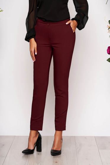 Pantaloni visinii lungi eleganti cu talie medie conici din stofa subtire cu buzunare
