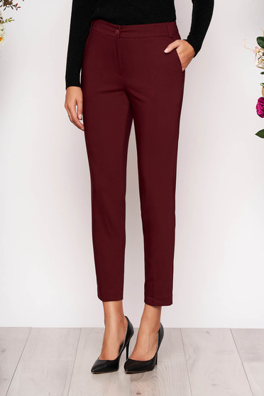 Pantaloni visinii lungi eleganti cu talie medie conici din stofa subtire cu buzunare
