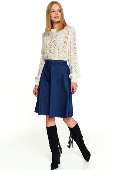 Pulover Top Secret alb scurt casual cu croi larg cu maneci lungi si decolteu la baza gatului