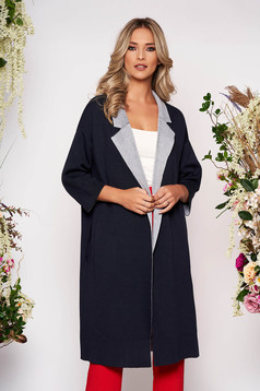 Darkblue overcoat casual long knitted fabric with easy cut