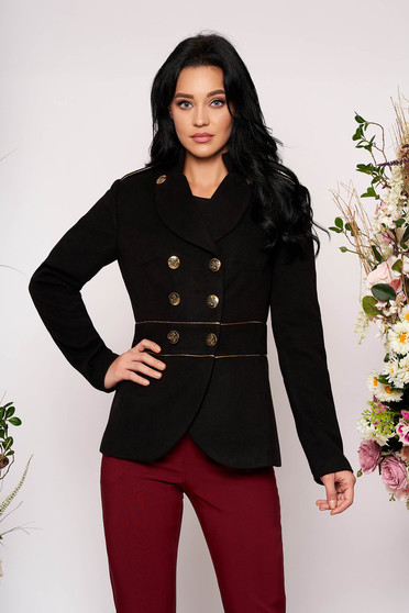 Sacou LaDonna negru elegant scurt material gros cu maneca lunga inchidere cu nasturi aurii