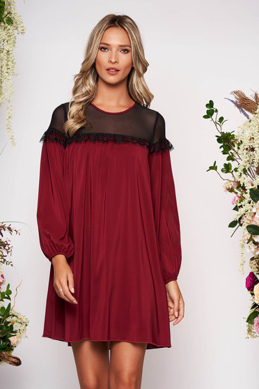 Rochie StarShinerS visinie scurta eleganta din material vaporos cu maneci lungi prinse in elastic