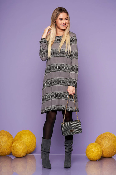 Rochie StarShinerS gri de zi cu croi larg cu maneci lungi din material subtire