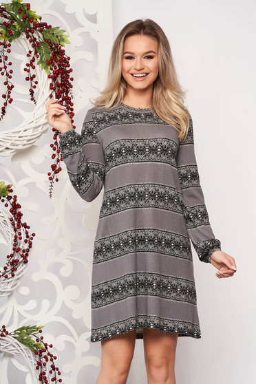 Rochie StarShinerS gri de zi cu croi larg cu maneci lungi din material subtire