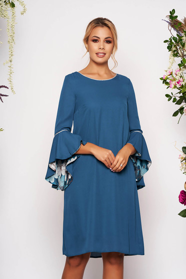 Rochie StarShinerS verde eleganta midi cu croi larg cu maneci trei-sferturi