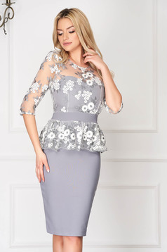 StarShinerS silver dress occasional short cut pencil peplum with 3/4 sleeves corset