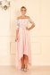 StarShinerS peach dress occasional midi cloche from veil fabric detachable cord with 3/4 sleeves naked shoulders 1 - StarShinerS.com