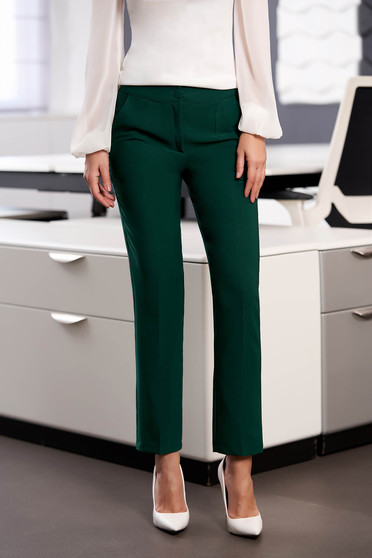 Pantaloni StarShinerS verzi office cu un croi drept din stofa usor elastica cu talie medie si buzunare