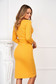 Rochie din crep texturat mustarie midi tip creion cu decolteu petrecut - StarShinerS 3 - StarShinerS.ro