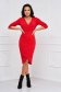 Red dress midi pencil textured crepe wrap over front - StarShinerS 4 - StarShinerS.com