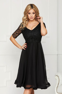 StarShinerS midi occasional cloche from veil fabric with sequins with v-neckline short sleeves black dress