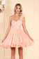 Ana Radu peach occasional corset cloche dress from tulle with push-up cups accessorized with tied waistband 2 - StarShinerS.com