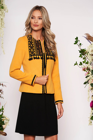 Sacou LaDonna mustariu scurt elegant cambrat din lana cu maneci lungi cu umerii buretati
