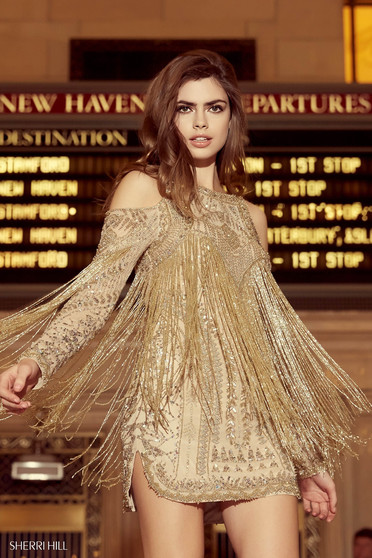 Rochie Sherri Hill 53034 gold
