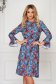 Rochie gri midi eleganta din scuba cu maneci lungi tip clopot cu cordon detasabil si imprimeu floral 1 - StarShinerS.ro