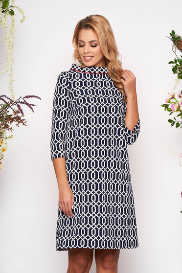 Rochie StarShinerS albastru-inchis de zi cu croi larg cu maneca 3/4 din material usor elastic