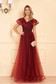 StarShinerS burgundy occasional long dress from tulle with v-neckline frilly trim around cleavage line 3 - StarShinerS.com