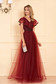 StarShinerS burgundy occasional long dress from tulle with v-neckline frilly trim around cleavage line 1 - StarShinerS.com