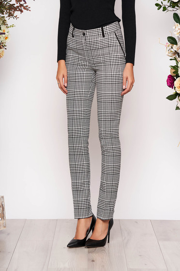 Pantaloni LaDonna gri lungi eleganti office din stofa cu un croi drept si buzunare in fata