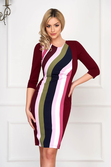 Rochie StarShinerS visinie office midi tip creion din material usor elastic cu dungi