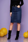 Darkblue midi denim skirt medium waist with tented cut accessorized with belt 1 - StarShinerS.com