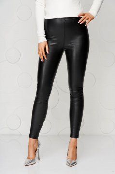 Black tights medium waist with elastic waist from ecological leather
