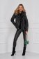 Black jacket from ecological leather arched cut fur collar with faux fur lining 4 - StarShinerS.com