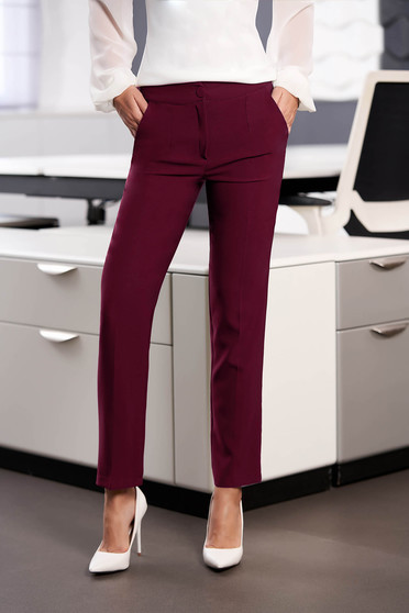 Pantaloni StarShinerS zmeura office cu un croi drept din stofa usor elastica cu talie medie si buzunare