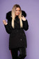 Jacket black casual with easy cut with undetachable hood with faux fur accessory is fastened around the waist with a ribbon with inside lining double-faced 2 - StarShinerS.com