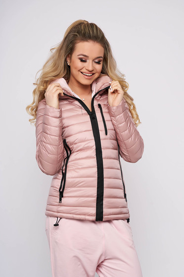 Geaca SunShine roz prafuit casual din fas captusita cu blana subtire cu un croi cambrat