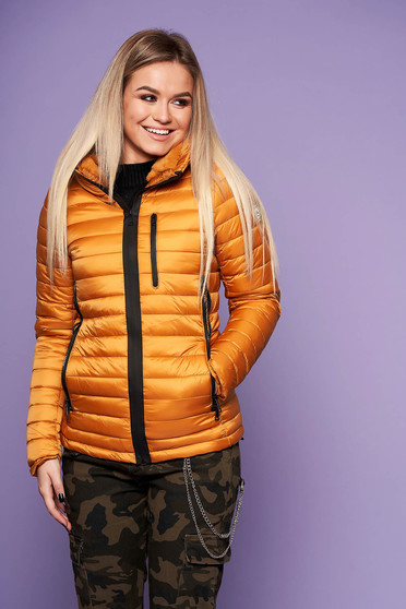 Geaca SunShine mustarie casual din fas captusite cu blana subtire cu un croi cambrat