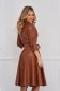 Rochie din piele ecologica maro midi in clos cu accesoriu tip curea - SunShine 2 - StarShinerS.ro