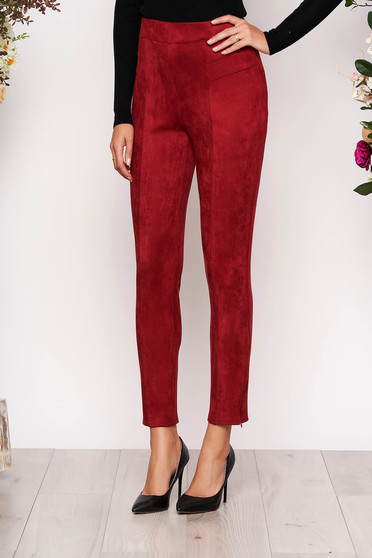 Pantaloni StarShinerS visinii casual cu talie inalta din material catifelat