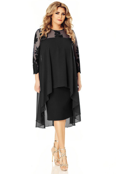 Rochie neagra de ocazie tip creion cu insertii de broderie