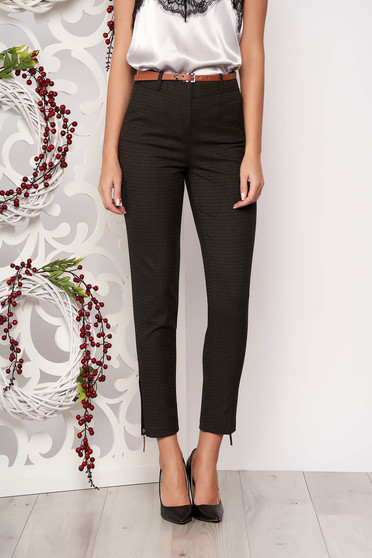 Pantaloni LaDonna gri inchis office cu un croi drept cu talie medie din stofa usor elastica cu accesoriu tip curea