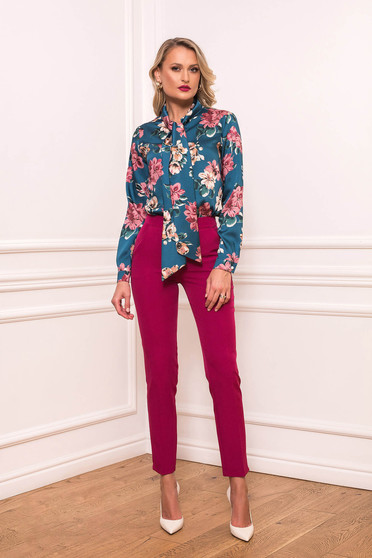 Pantaloni PrettyGirl zmeura conici office cu talie inalta din stofa usor elastica