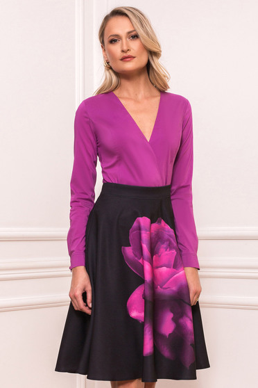 Body PrettyGirl mov office cu un croi mulat cu decolteu in v din bumbac usor elastic
