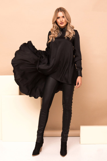 Bluza dama PrettyGirl neagra cu croi larg cu guler si maneca lunga