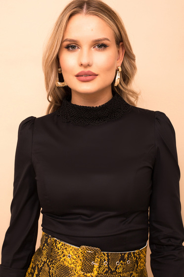 Camasa dama PrettyGirl neagra office cu un croi mulat din bumbac usor elastic cu maneca lunga