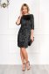 Dress StarShinerS black occasional pencil short cut with sequins with net accessory zipper fastening 3 - StarShinerS.com