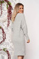 Rochie SunShine gri casual midi din material tricotat cu un croi drept cu decolteu in v si maneci lungi 3 - StarShinerS.ro