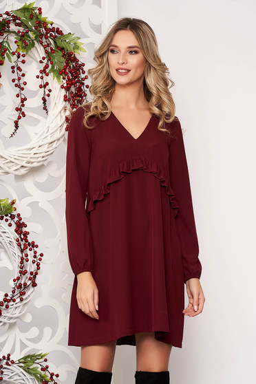 Rochie StarShinerS visinie cu croi larg midi cu volanase cu decolteu in v cu maneci prinse in elastic