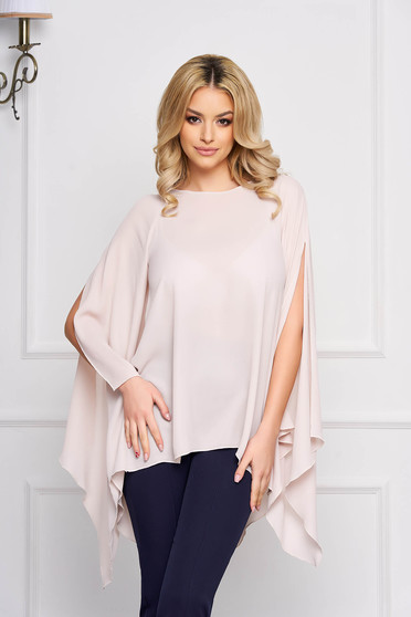 Bluza dama StarShinerS crem eleganta asimetrica din voal cu croi larg