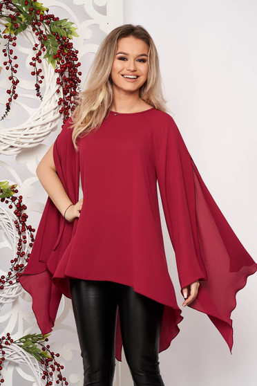 Bluza dama StarShinerS visinie eleganta asimetrica din voal cu croi larg