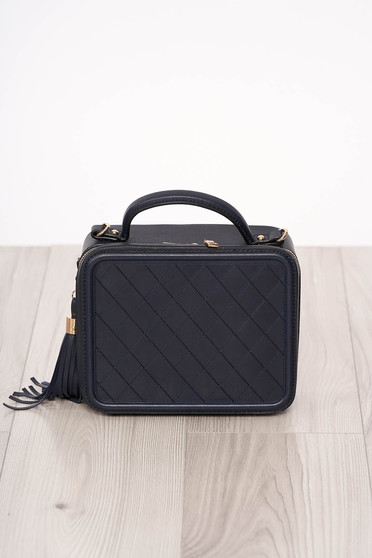 Geanta dama SunShine albastru-inchis material din piele ecologica accesorizata cu fermoar cu ciucuri cu manere scurte