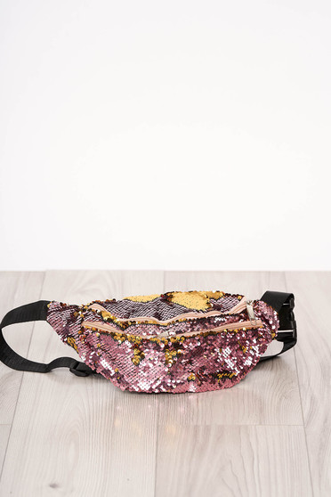 Geanta dama SunShine roz cu aplicatii cu paiete accesorizata cu fermoar cu maner lung reglabil