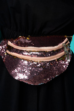 Bag pink zipper accessory with sequin embellished details long, adjustable handle