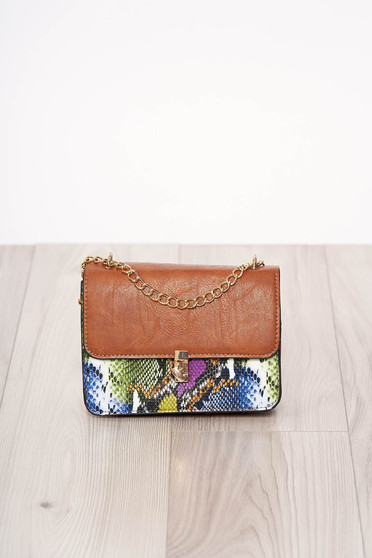 Geanta dama SunShine albastra material din piele ecologica cu animal print cu maner lung tip lantisor accesorizata cu o catarama