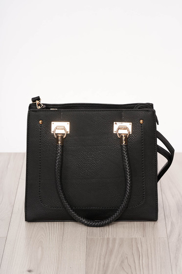 Geanta dama SunShine neagra din piele ecologica cu manere scurte si maner lung reglabil accesorizata cu fermoar