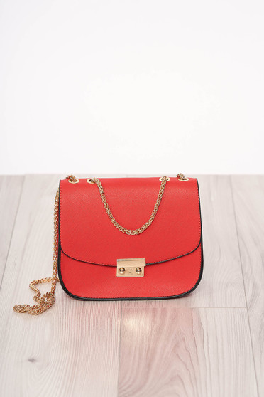 Geanta dama SunShine rosie din piele ecologica accesorizata cu fermoar si catarama cu maner lung tip lantisor